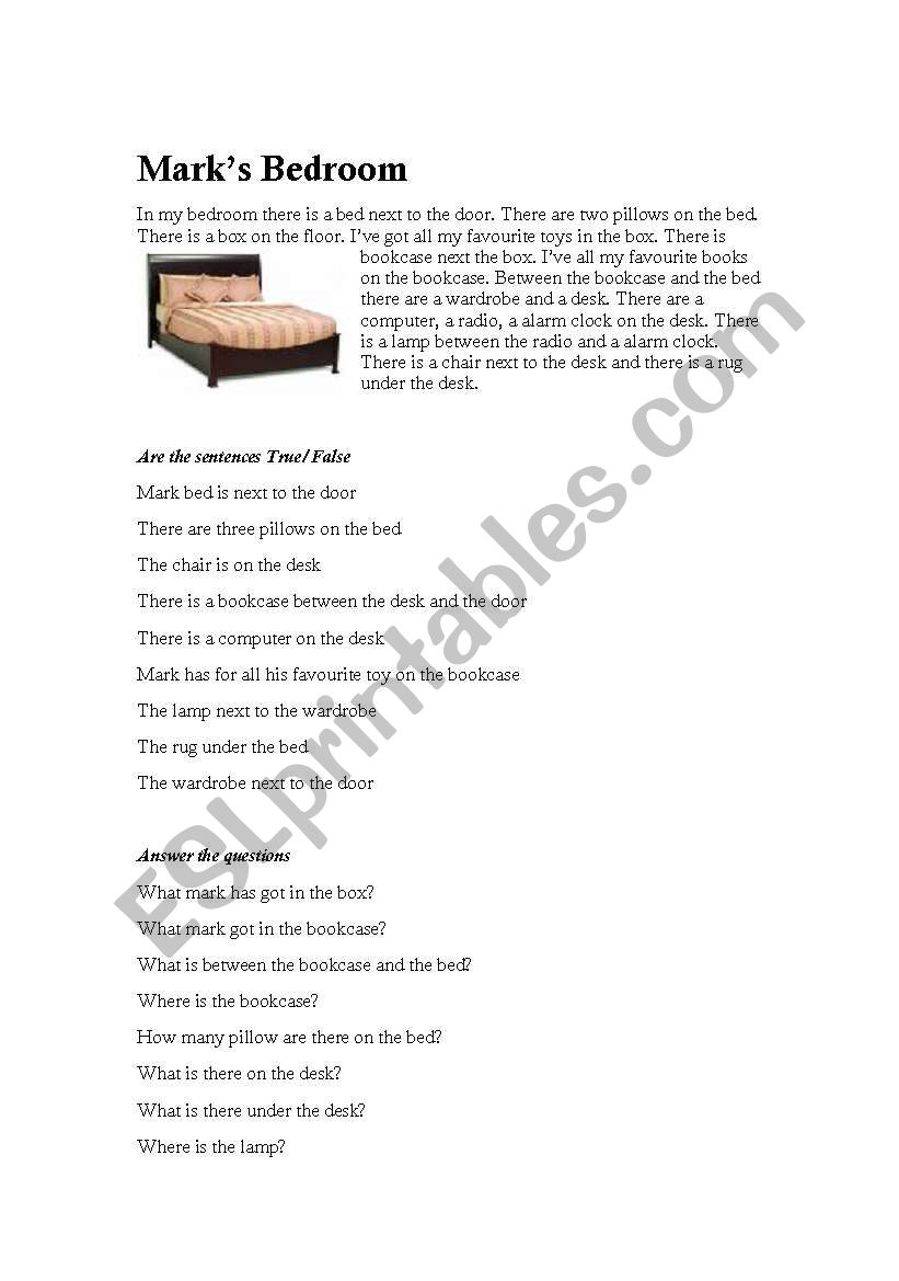 Bedroom worksheet