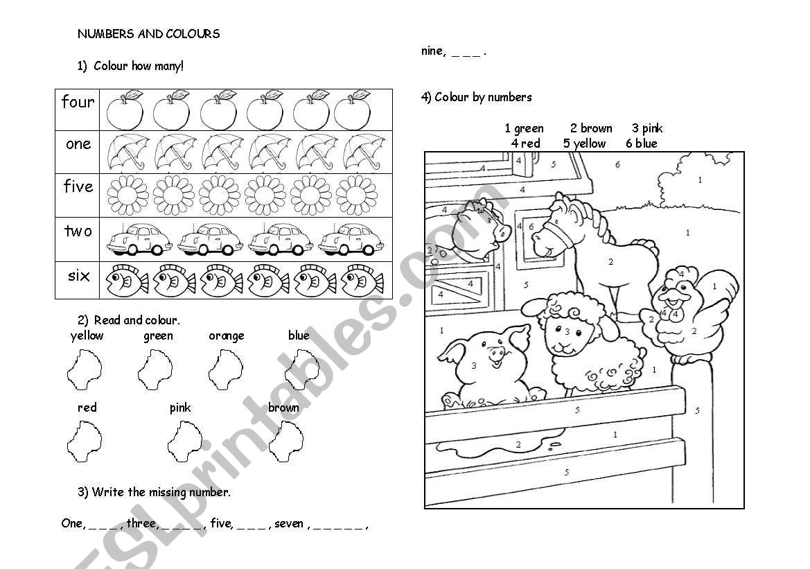 Practice numbers and colours worksheet