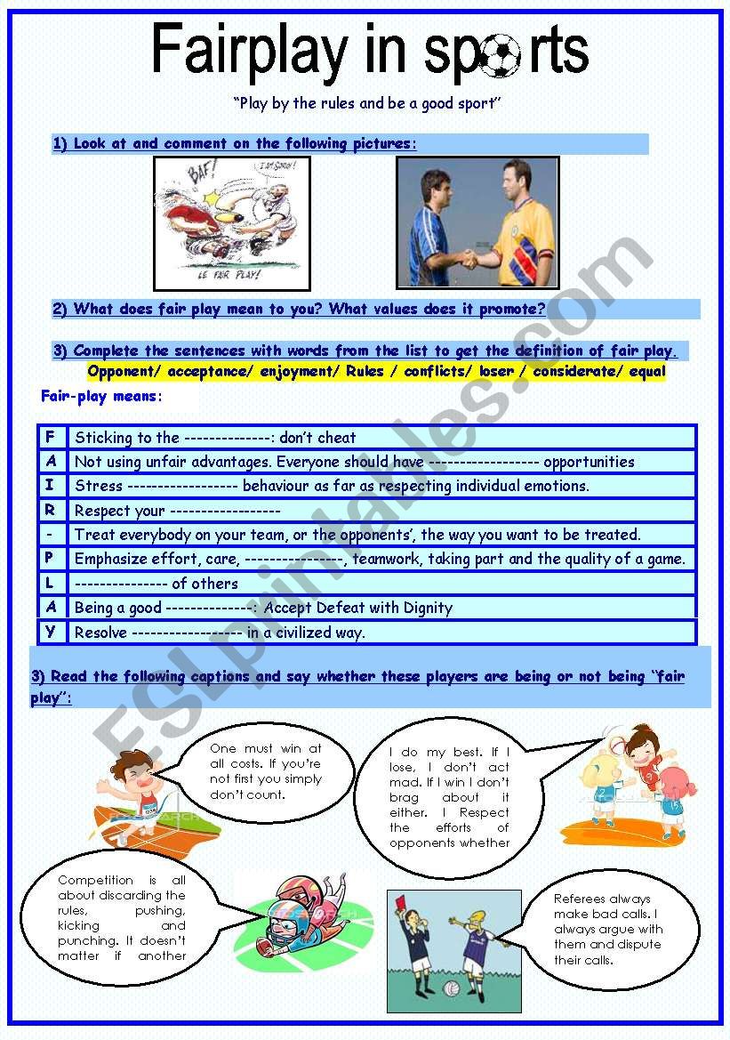 fairplay in sports  worksheet