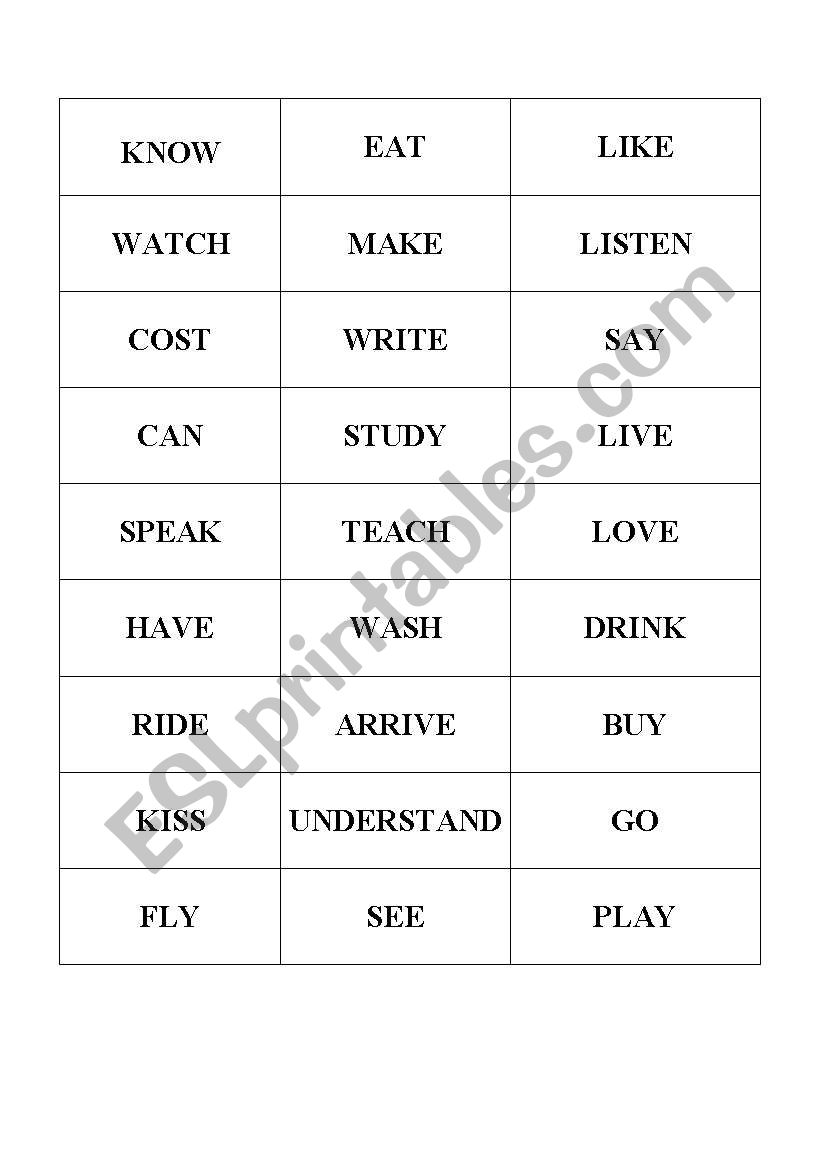 basic verbs cards worksheet