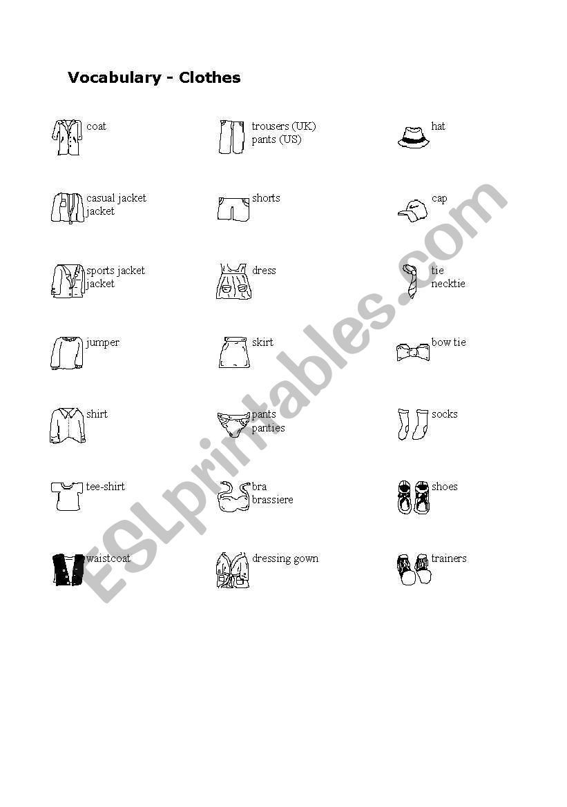 Clothes-elementary worksheet