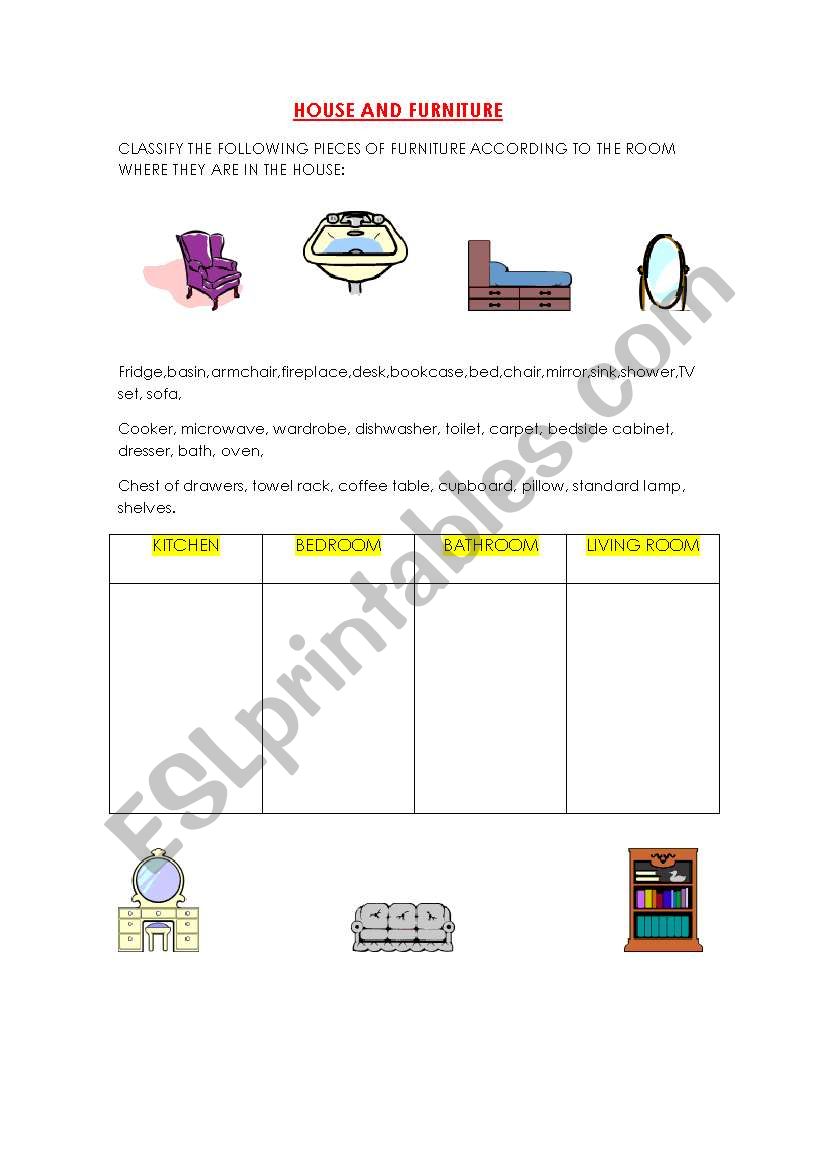 HOUSE AND FURNITURE worksheet