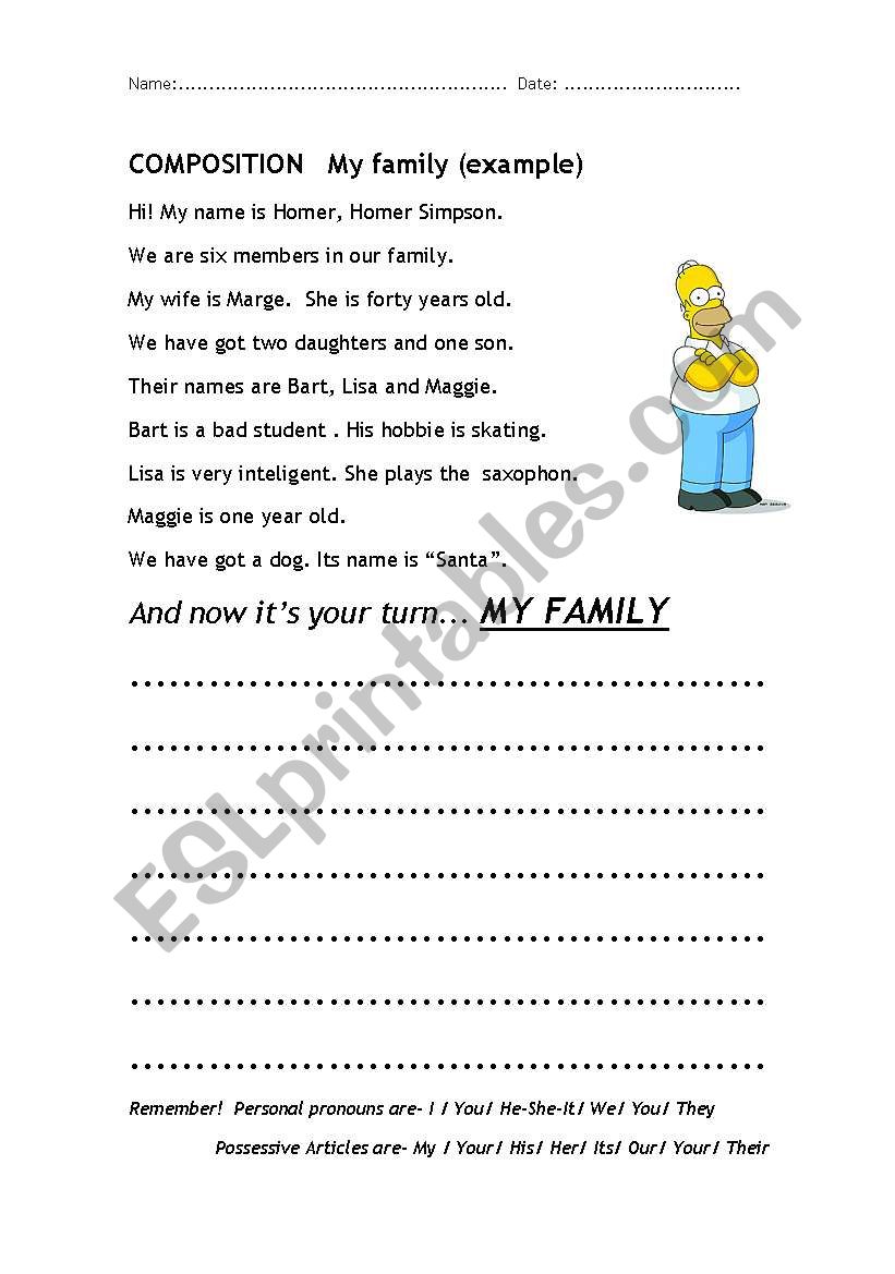 My family (Homer Simpson) worksheet
