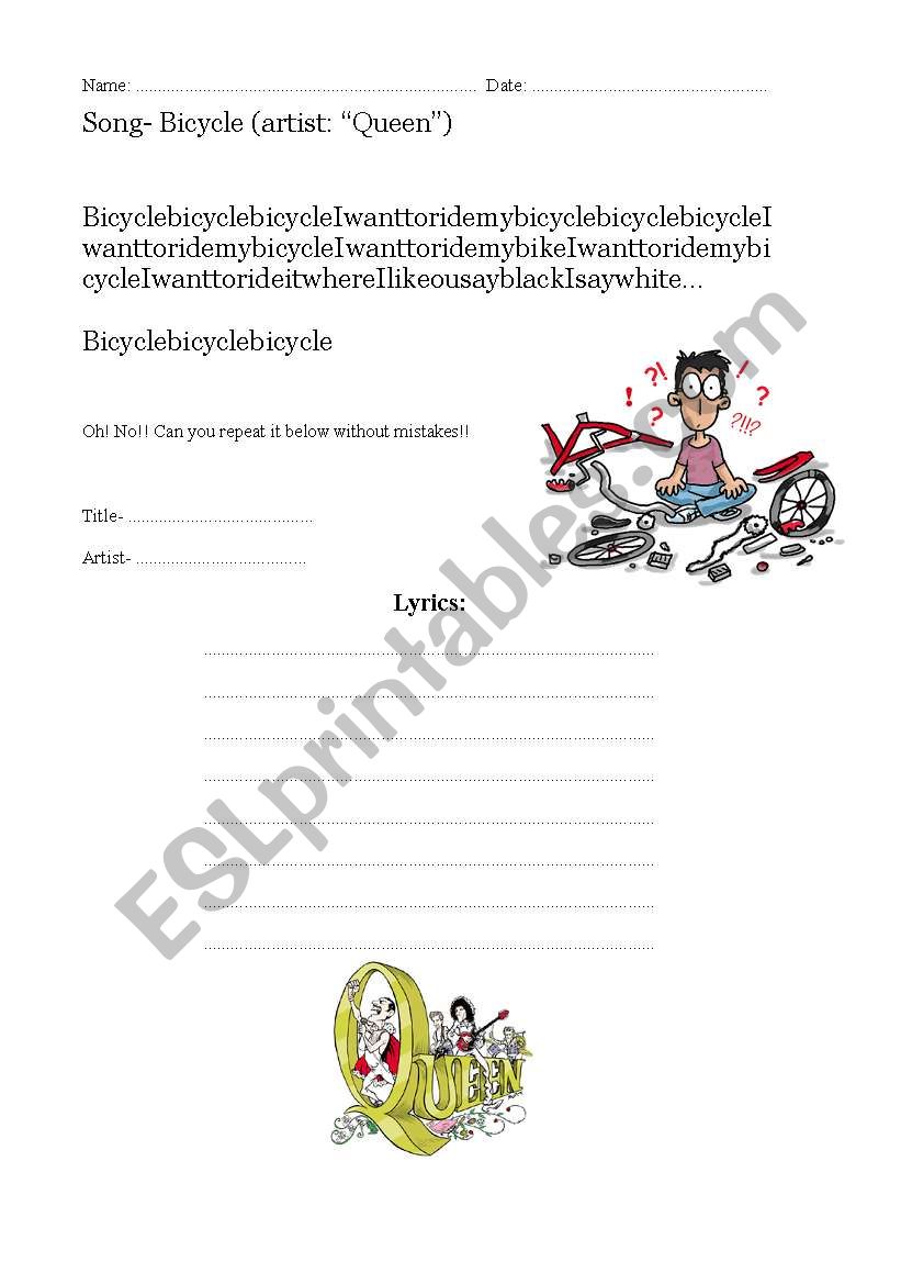 Bicycle worksheet