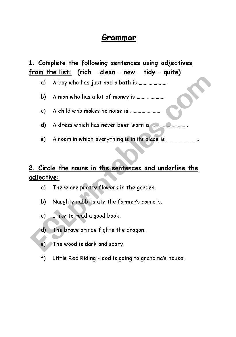 Grammer worksheet