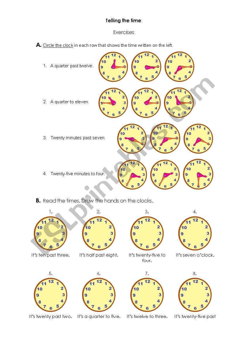 Telling the time worksheet