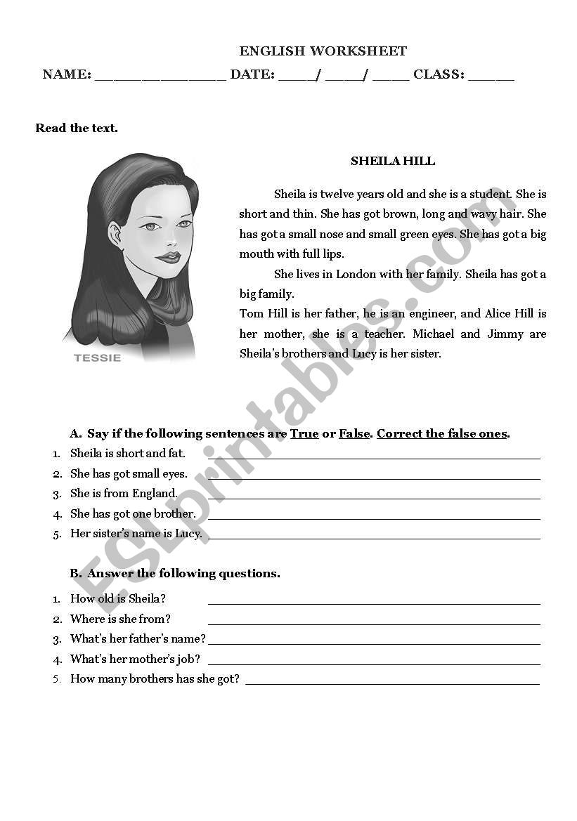 Sheila Hill worksheet