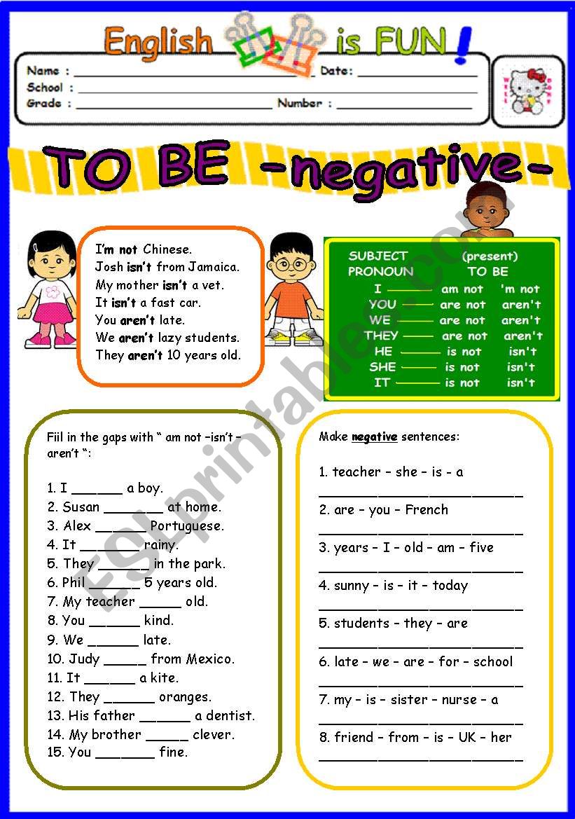 TO BE negative - am not-is not-are not- ( 2 of 3 )