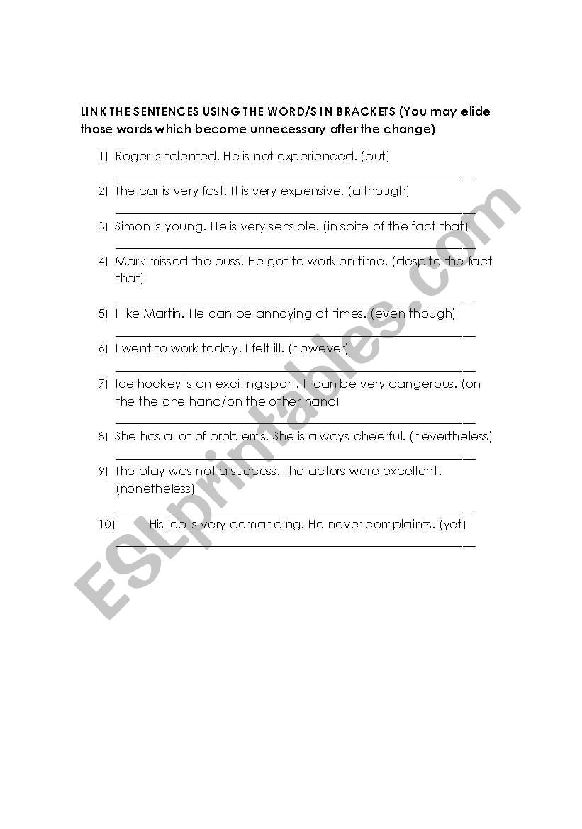 linkers of contrast worksheet