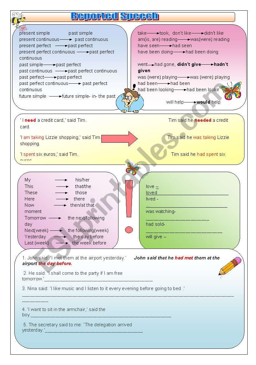 Reported Speech worksheet