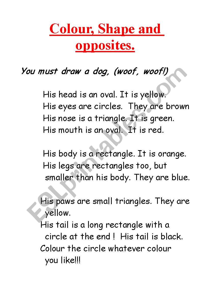 Colour, shape and opposites worksheet