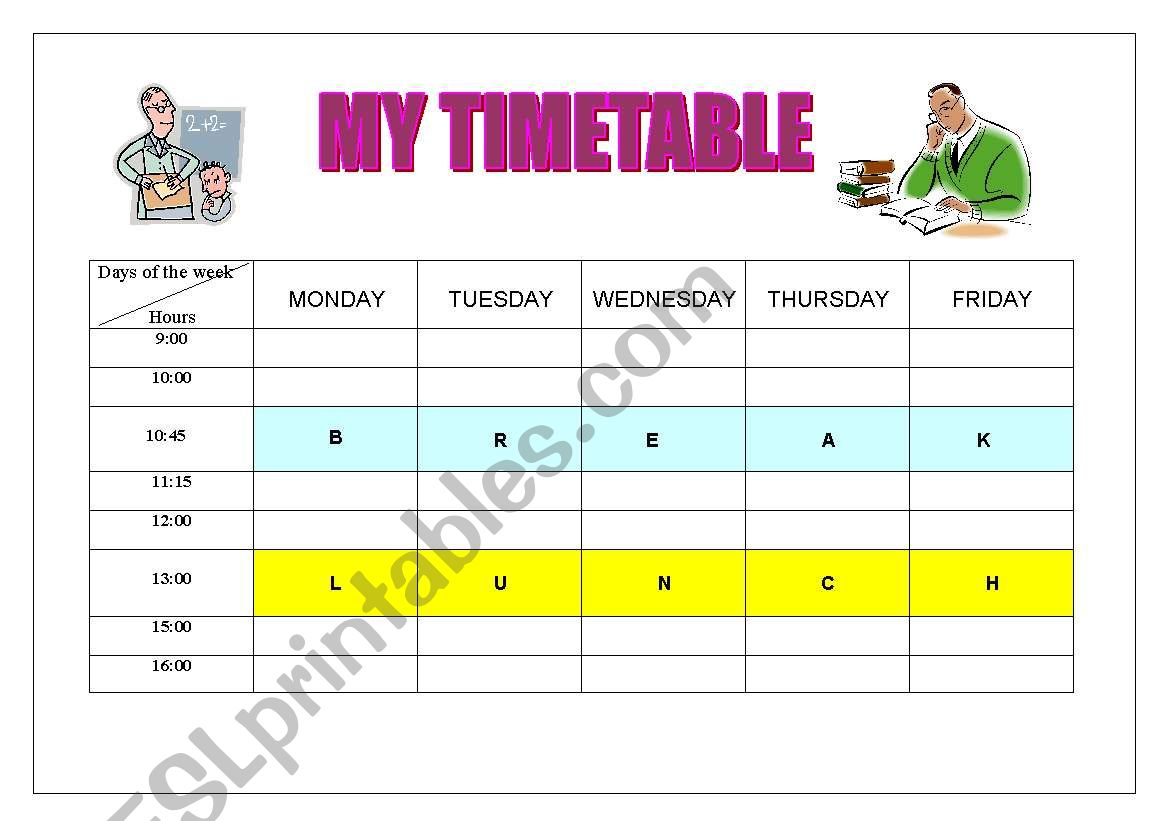 my school timetable worksheet