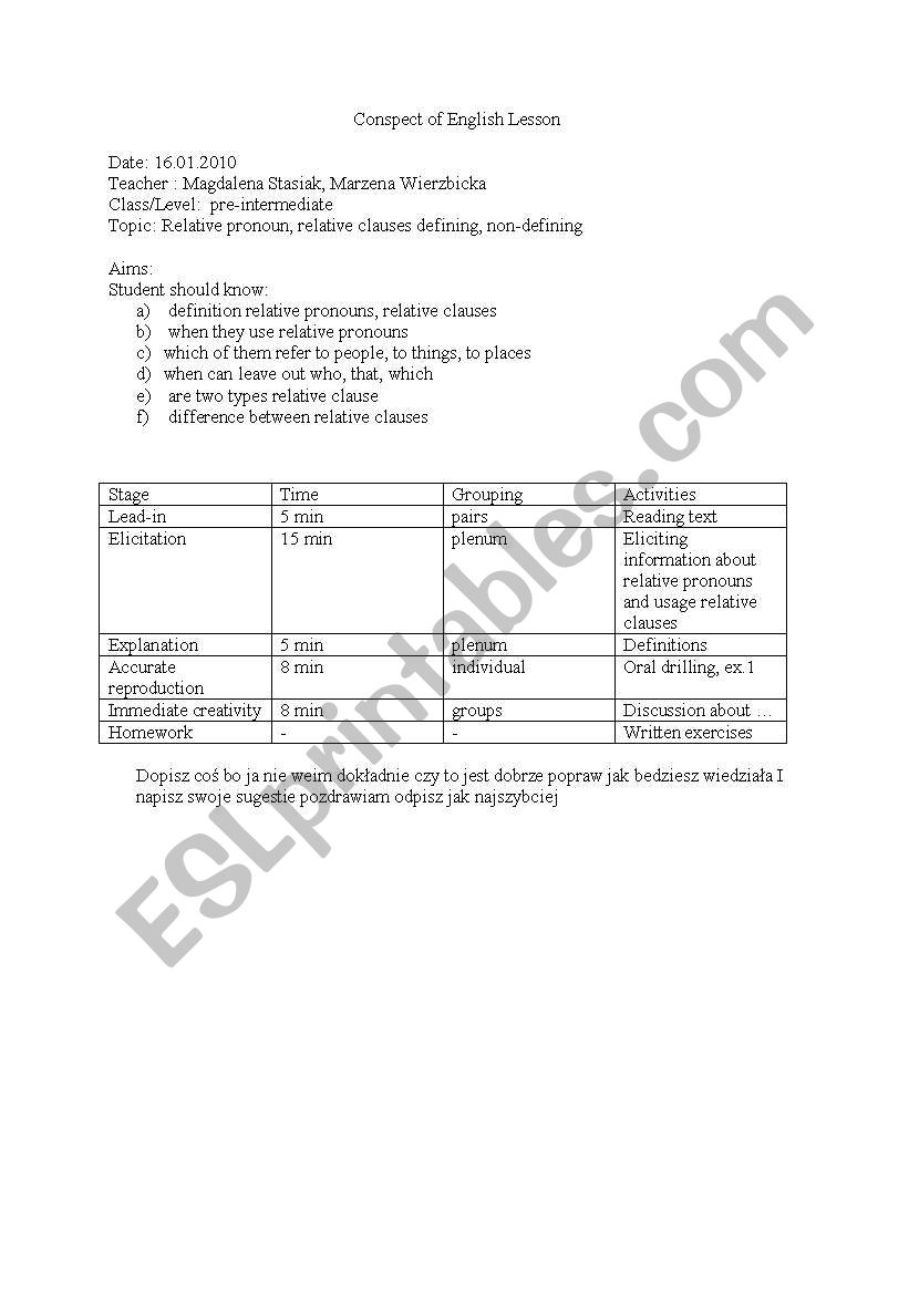 conspect  worksheet