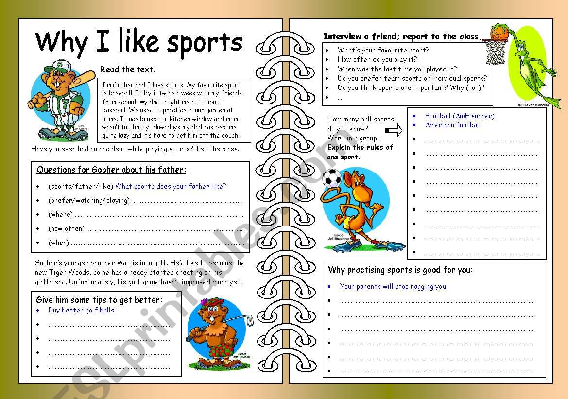 Four Skills Worksheet - Why I like Sports