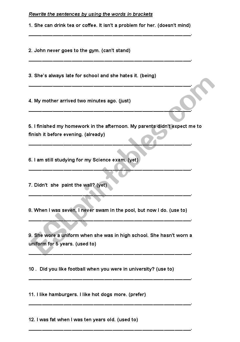 Rewrite worksheet