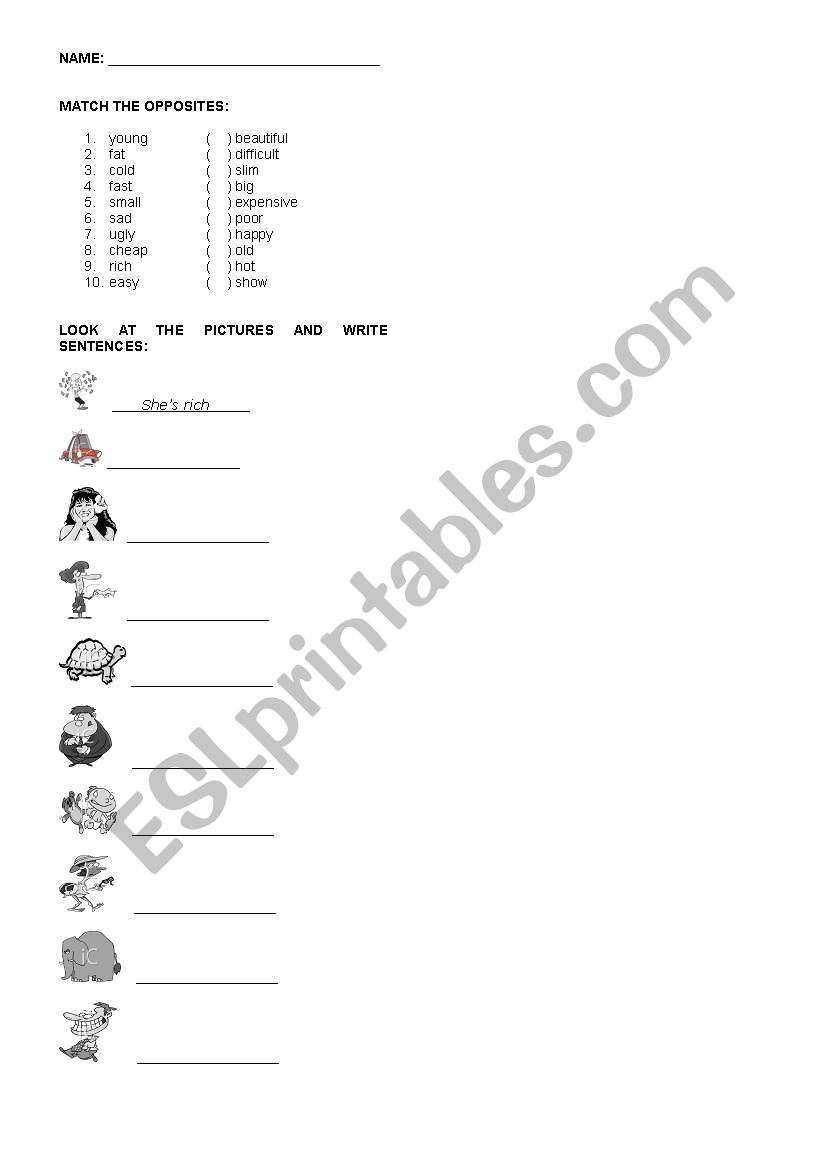 OPPOSITE ADJECTIVES worksheet