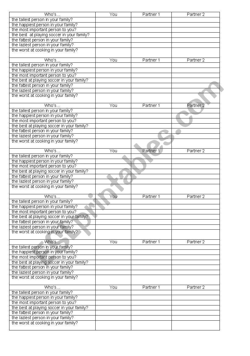 SUPERLATIVES-SPEAKING worksheet