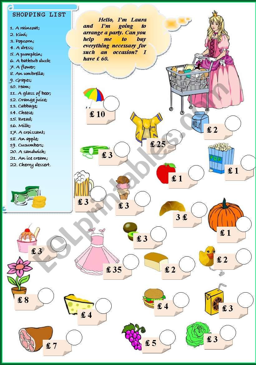Shopping with Laura worksheet