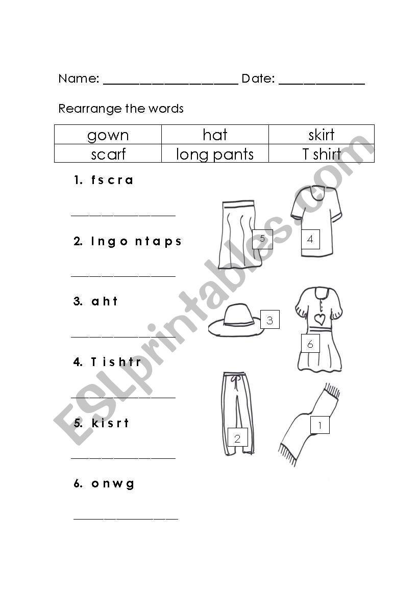 clothes worksheet