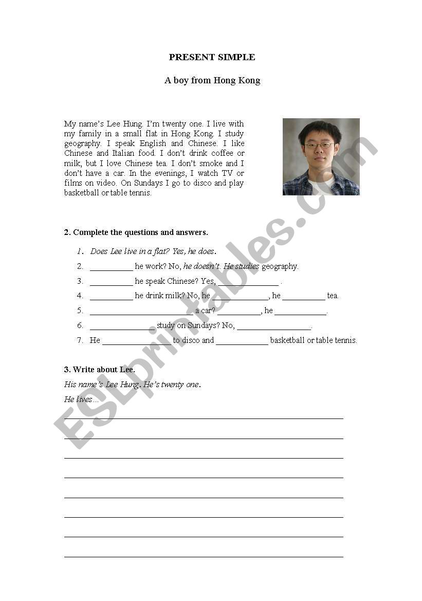 PRESENT SIMPLE TENSE  worksheet