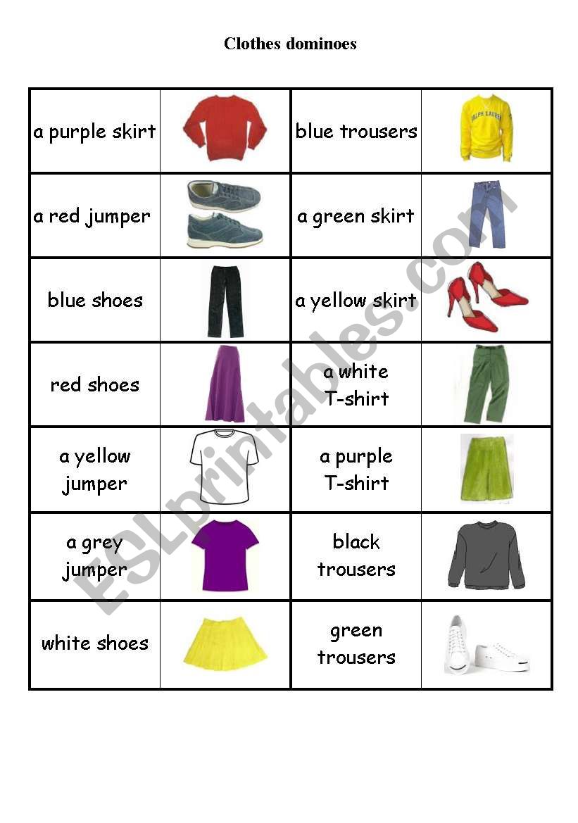 Clothes dominoes worksheet