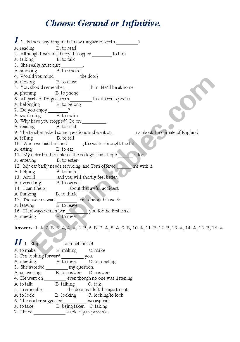 Gerund or Infinitive? worksheet