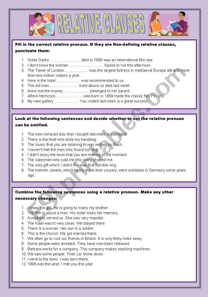 RELATIVE CLAUSES worksheet