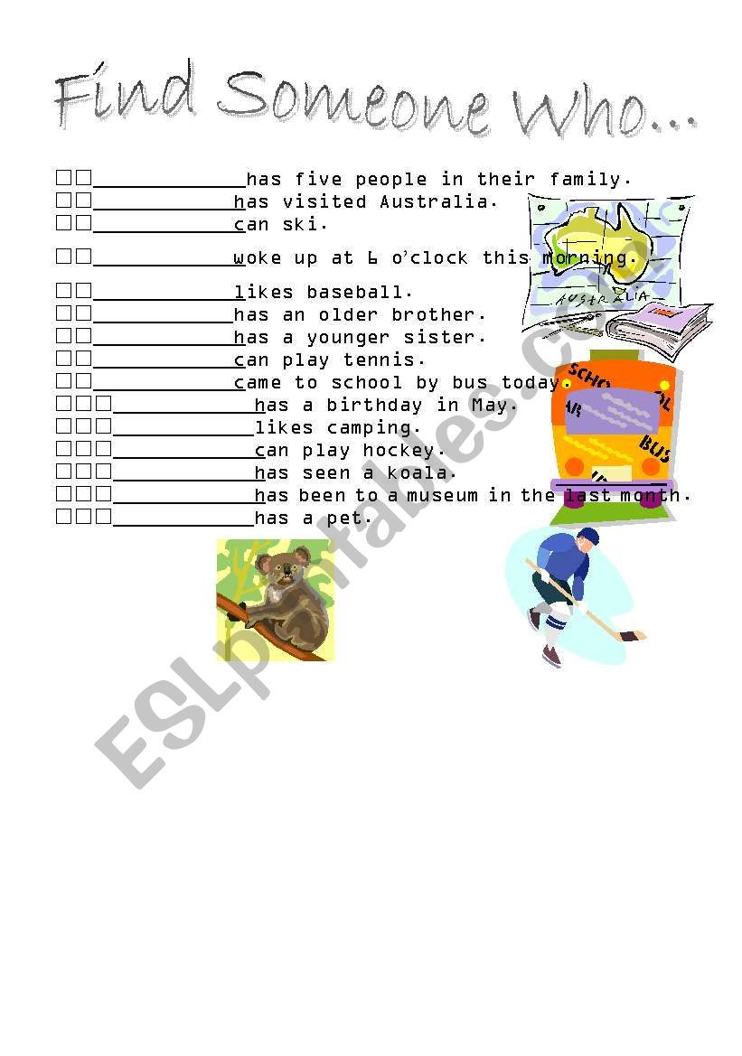 Find Someonw Who (2) worksheet