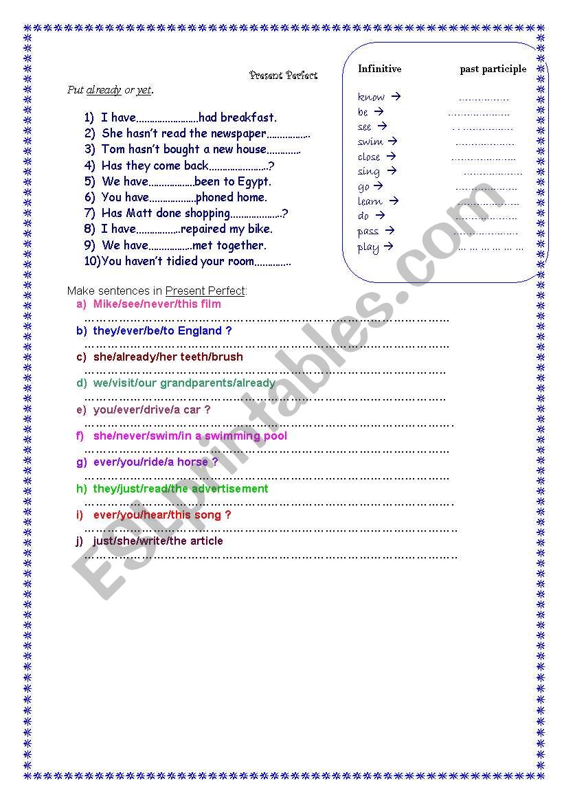 Present Perfect worksheet