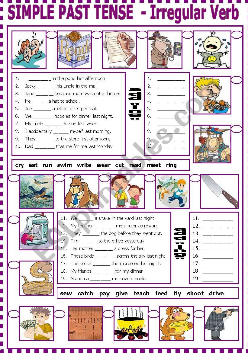 Simple Past Tense - Irregular Verb  (B/W - Keys) included