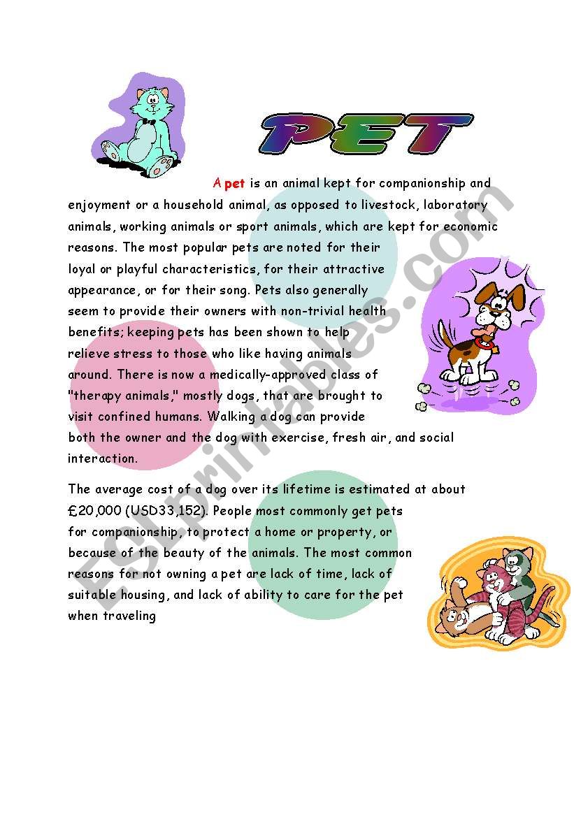 pet reading worksheet
