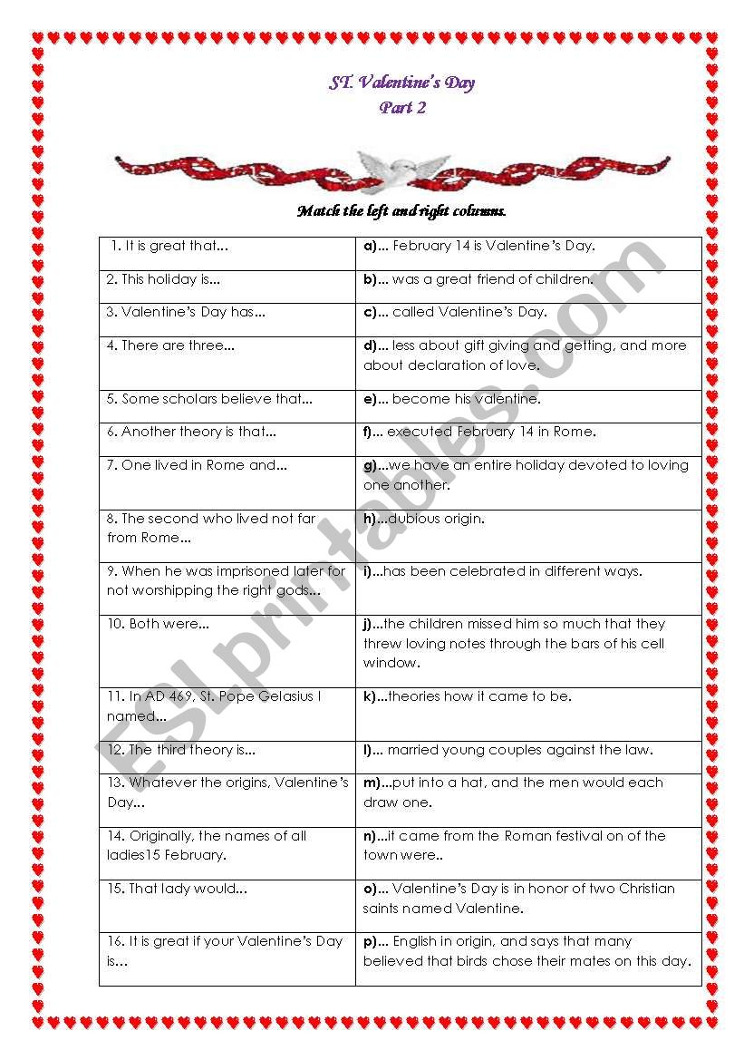 St.Valentines Day part 2 worksheet