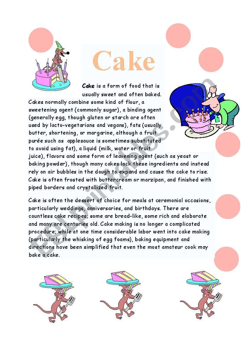 cake reading worksheet