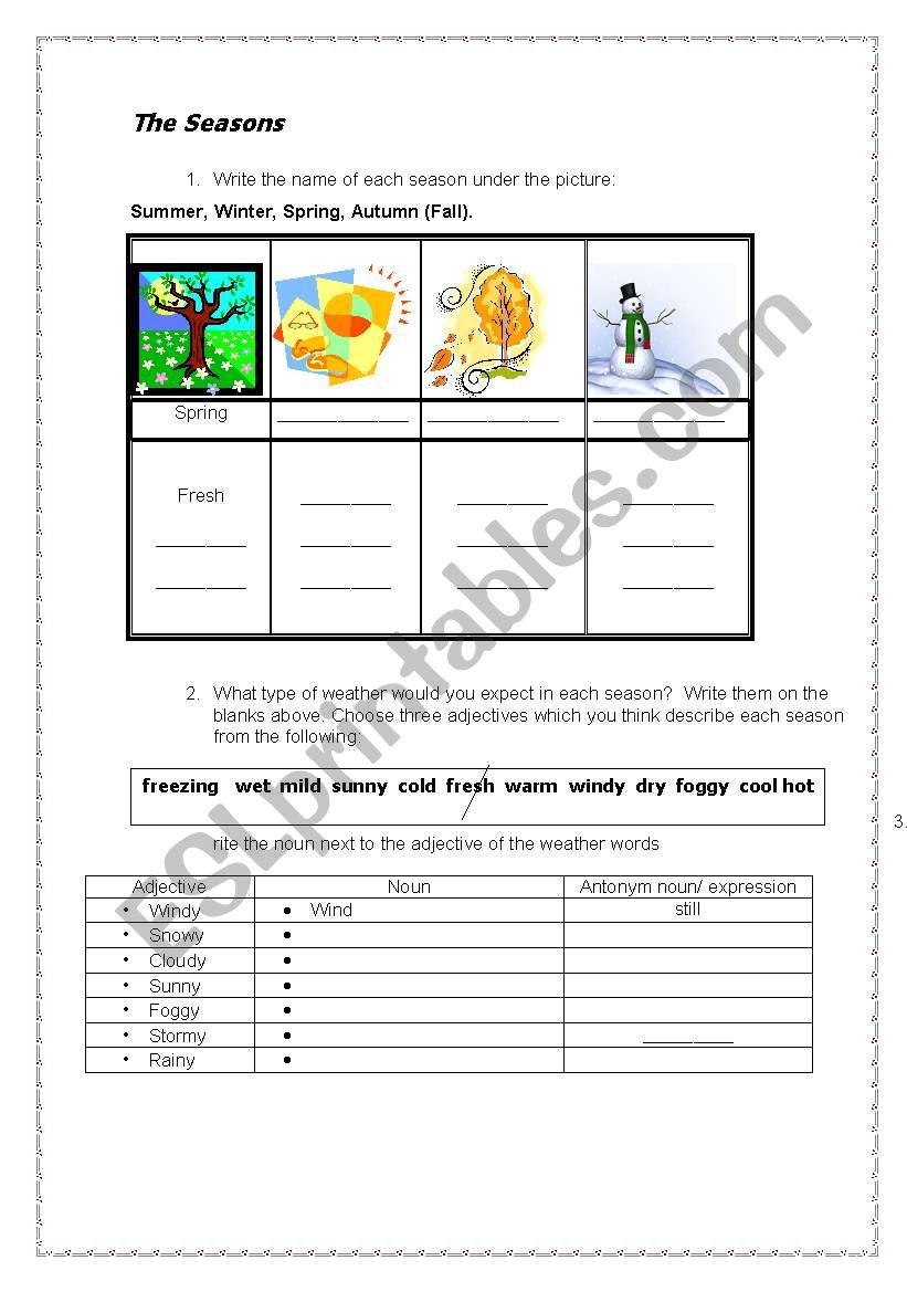 seasons worksheet