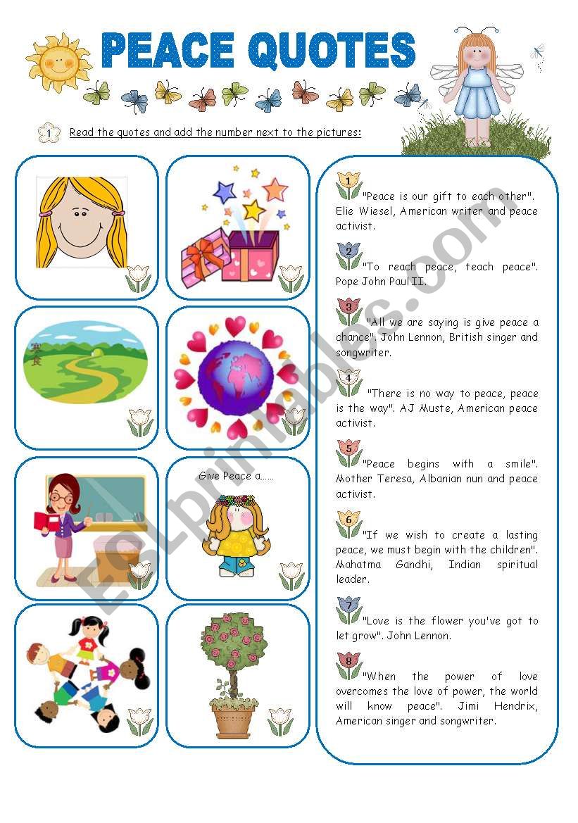 PEACE QUOTES AND ACTIVITIES - 2 pages