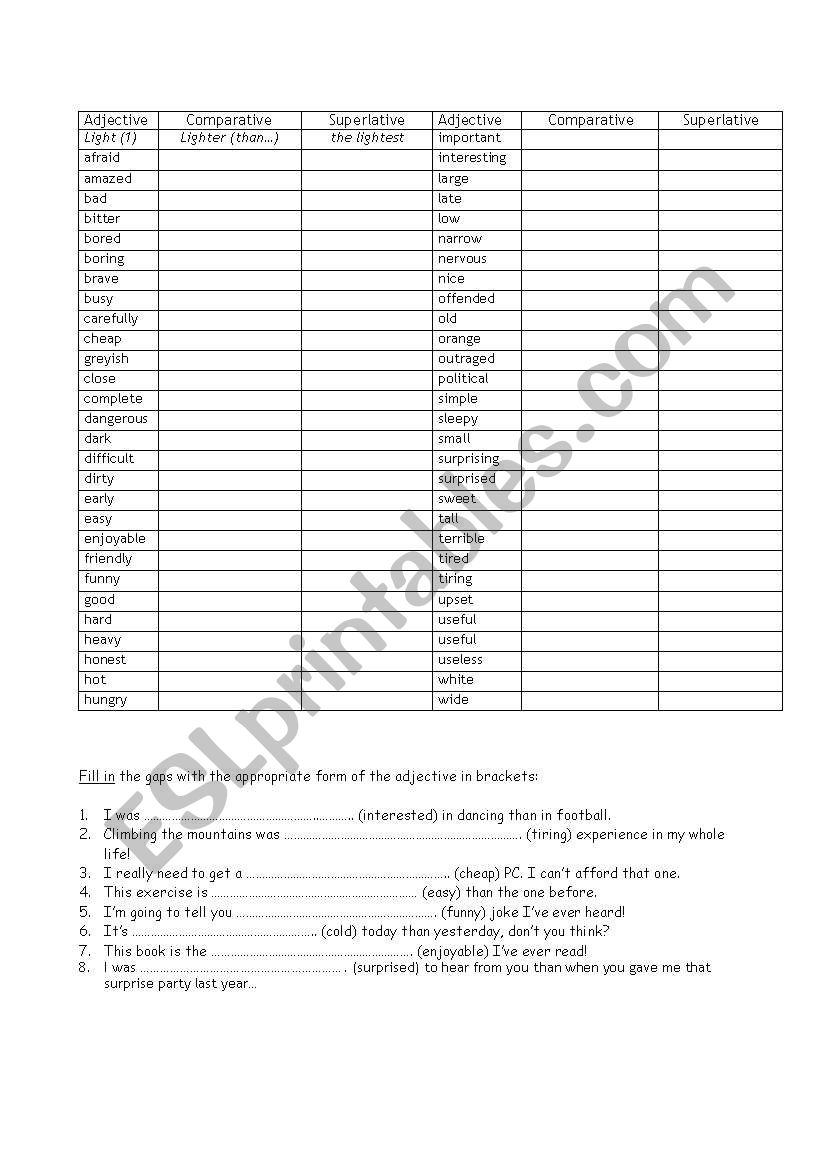 comparative-superlative form worksheet