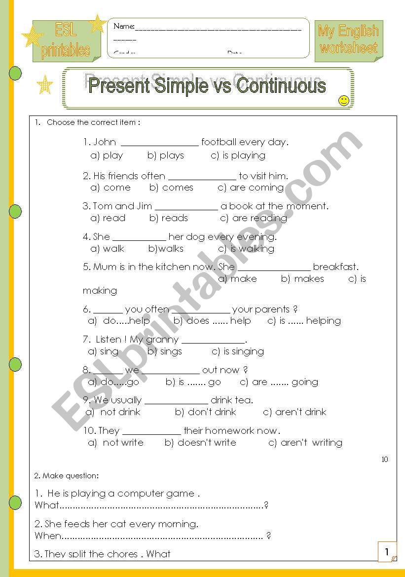 Layout + Present Simple vs Continuous