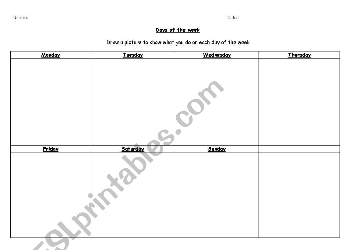 Days of Week Worksheet worksheet