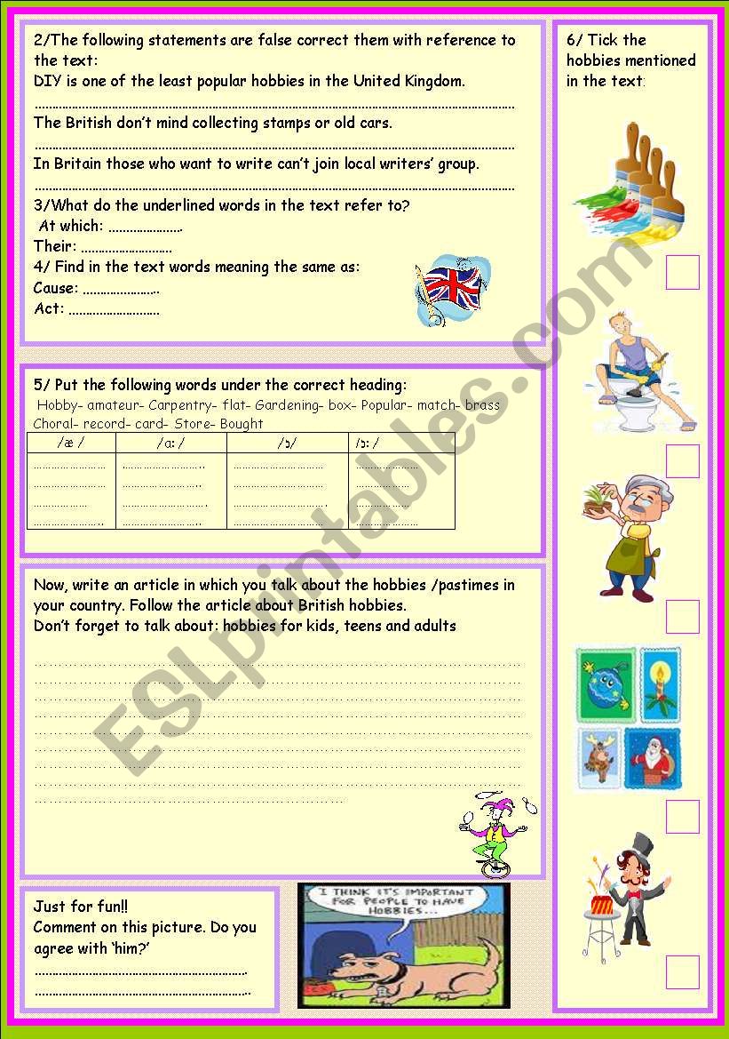 hobbies and pastimes part2 worksheet