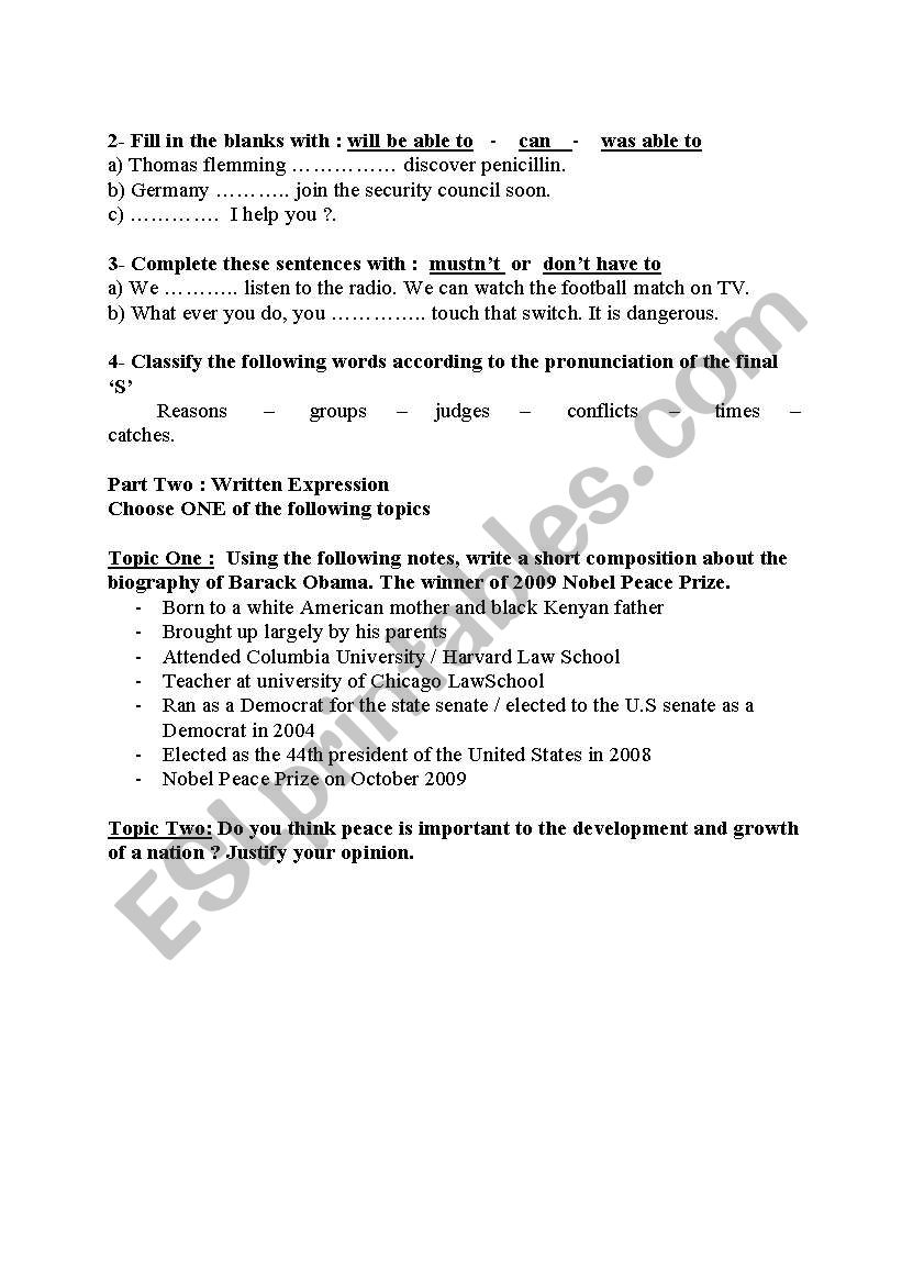 Sample of Examination Paper  