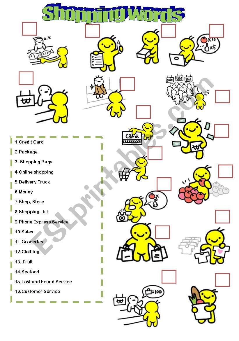 Shopping Words Match worksheet