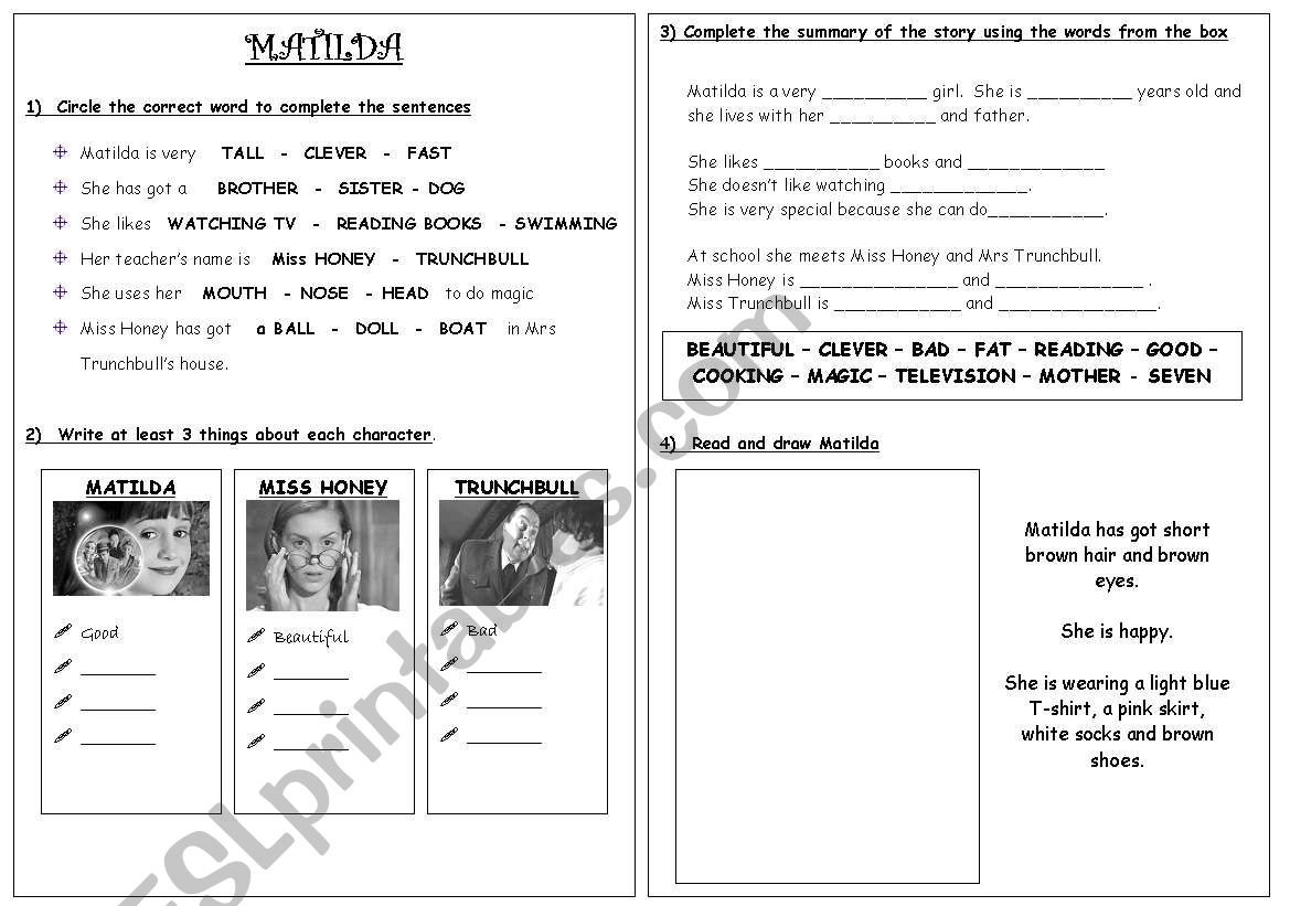 Matilda worksheet