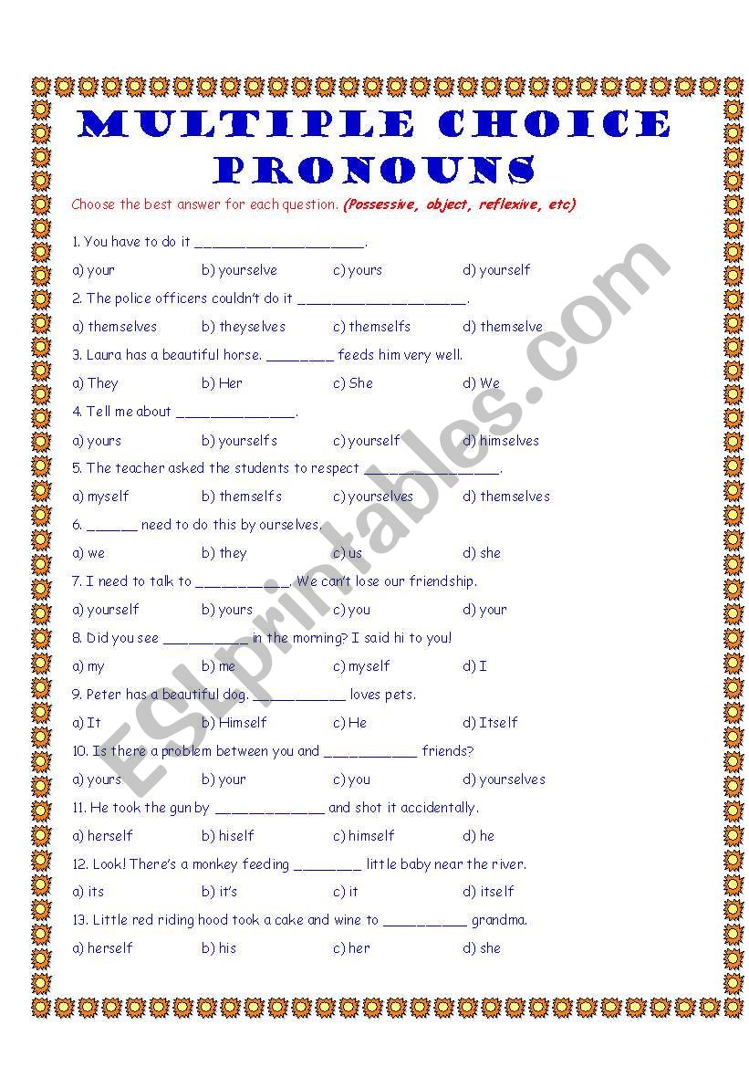 Pronouns Multiple Choice worksheet