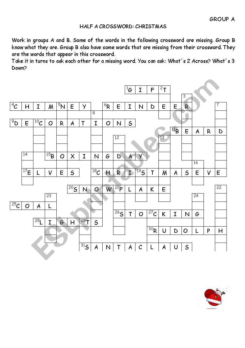 Half a crossword: Christmas worksheet