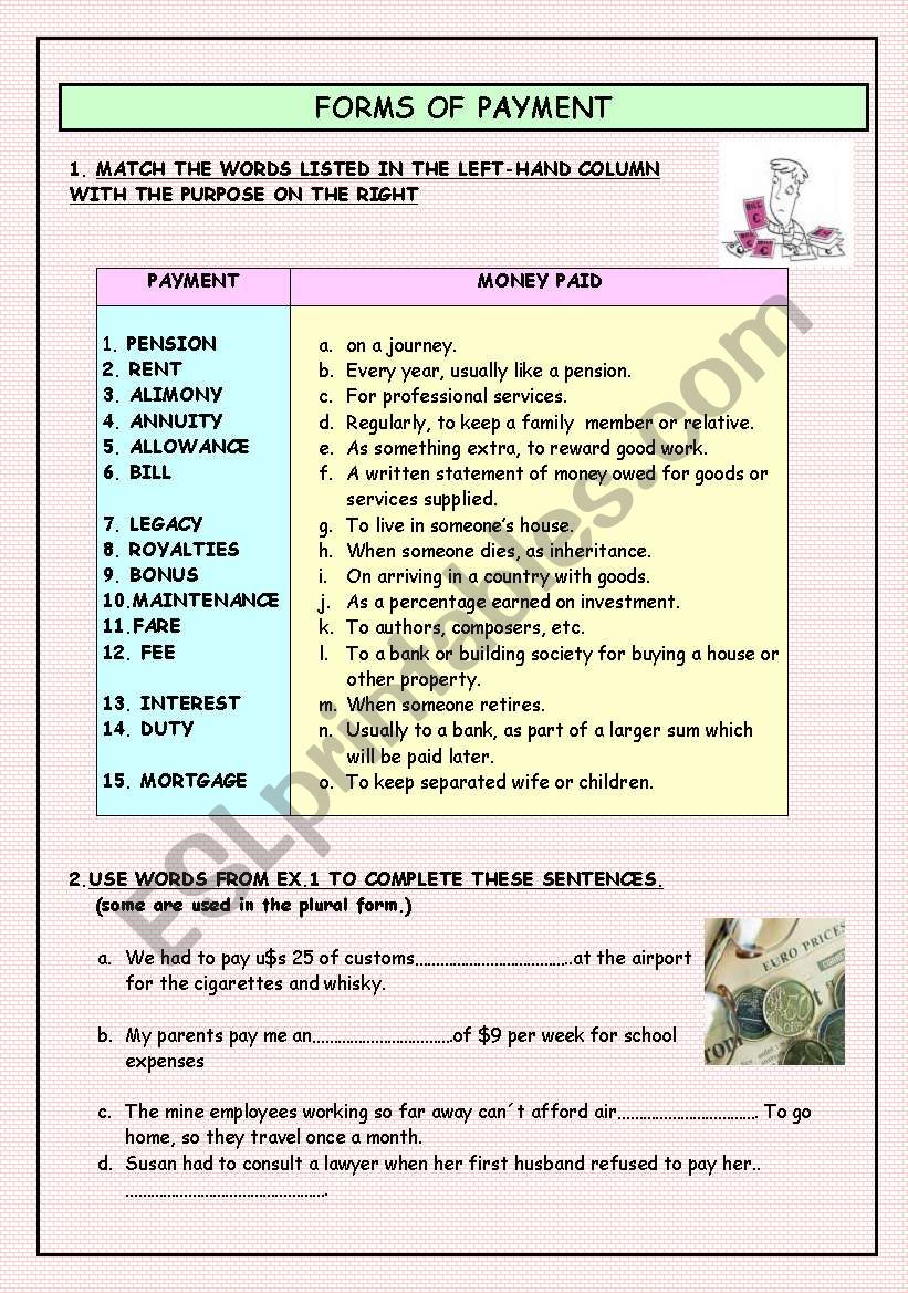 FORMS OF PAYMENT worksheet