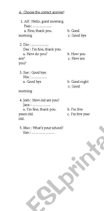 multiple choice worksheet