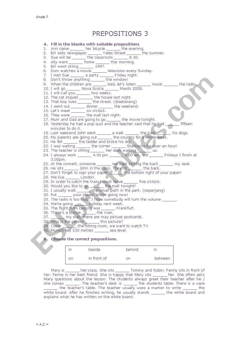 Prepositions worksheet