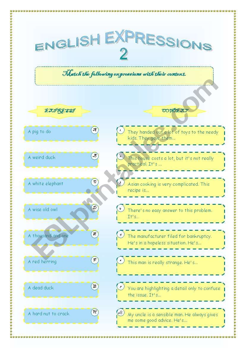 English expressions 2 worksheet