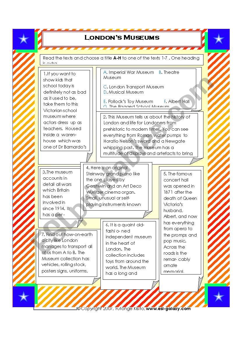 Londons Museums worksheet