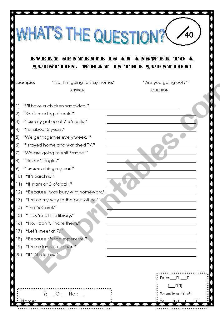 Reverse Q&A WS & Cards worksheet